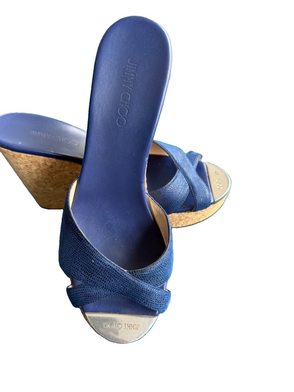 Jimmy Choo Navy Blue Cork Wedge Sandals size 38